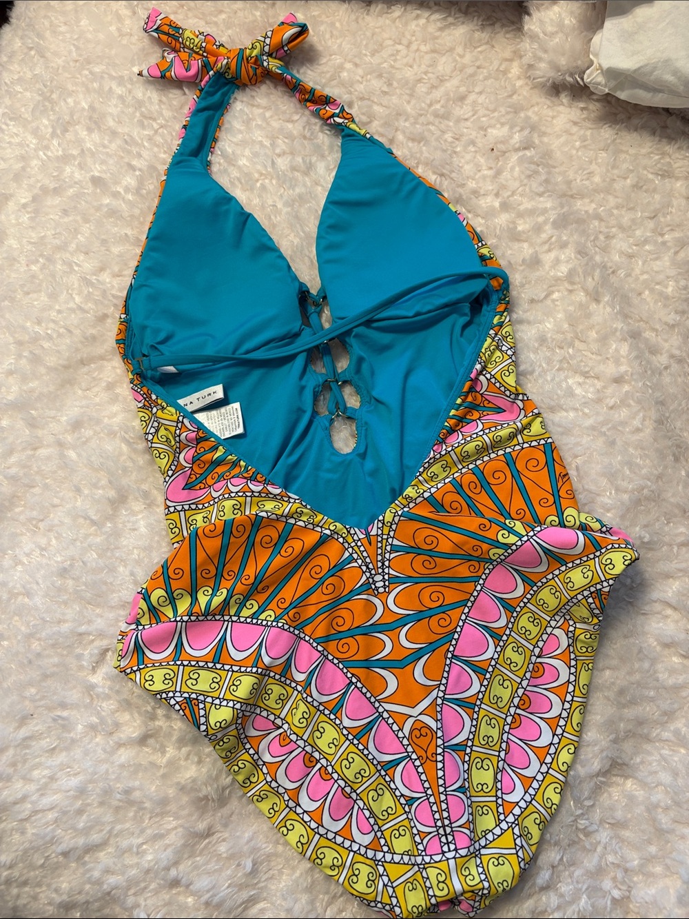 Trina Turk Vibrant Orange,Pink, Yellow Printed Swim One Piece 6 & Cover XS Set - Picture 8 of 15